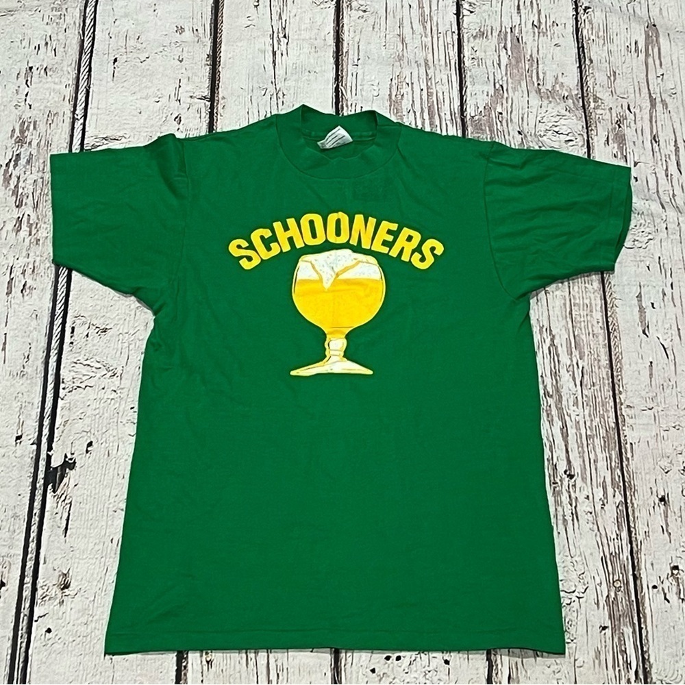 Vintage 1980s Schooners German Beer Style Green 80s Crewneck Tee Tshirt